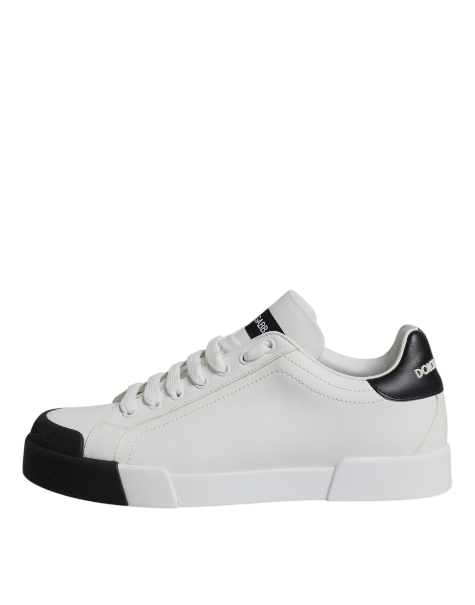 Dolce & Gabbana White Black Leather Logo Portofino Sneaker Shoes - EU47/US14