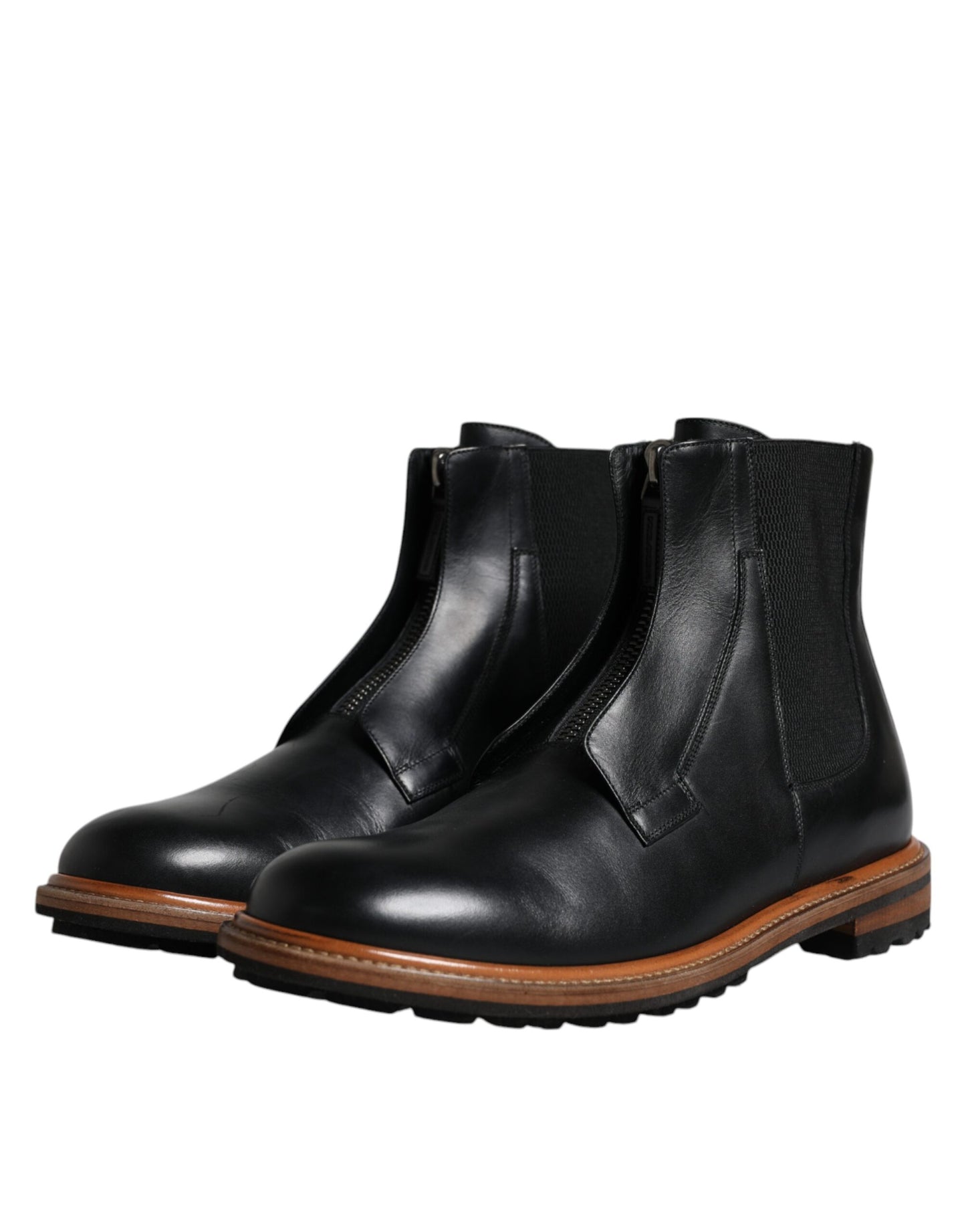 Dolce & Gabbana Black Leather Chelsea Mid Calf Men Boots Shoes - EU42.5/US9.5