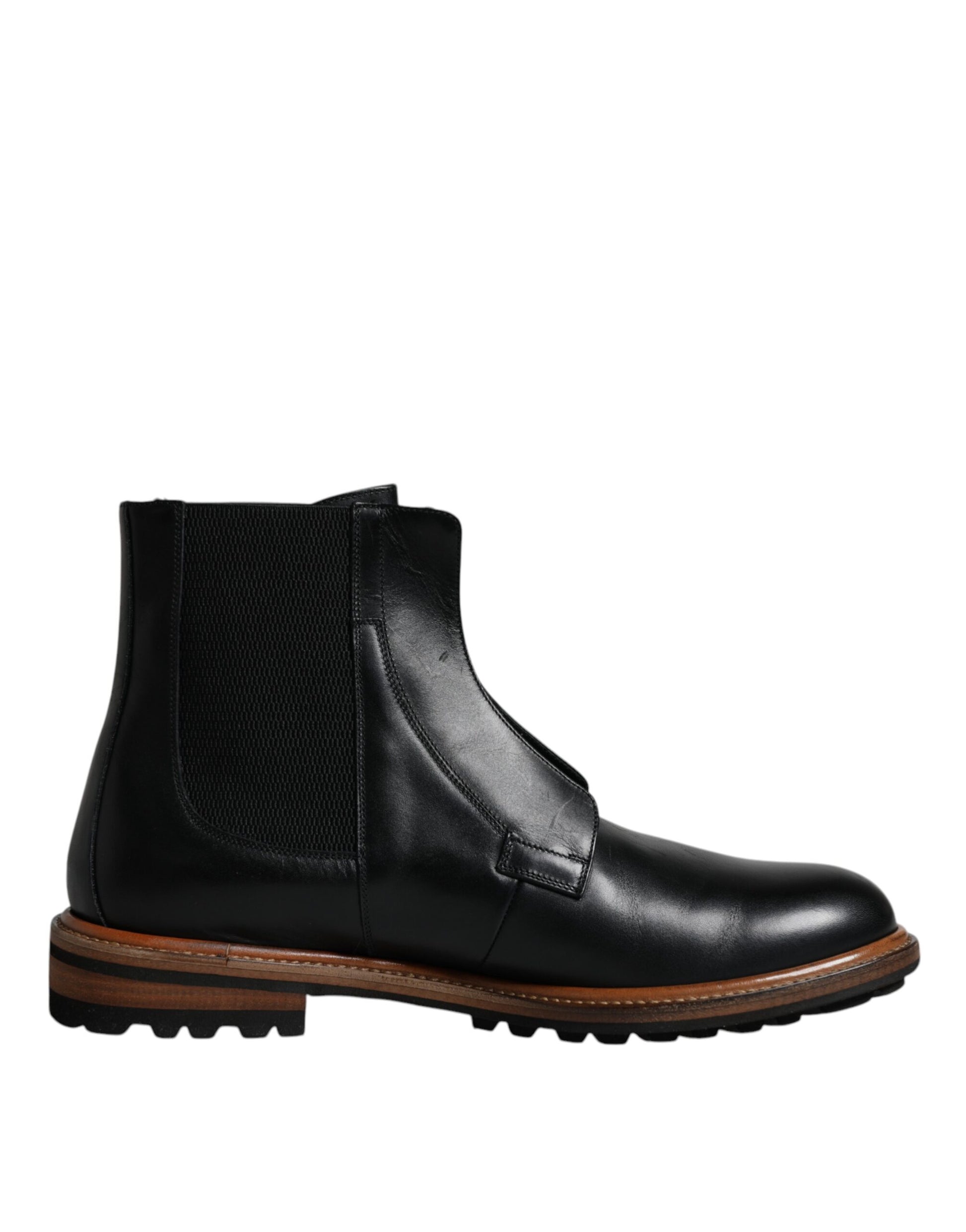 Dolce & Gabbana Black Leather Chelsea Mid Calf Men Boots Shoes - EU42.5/US9.5