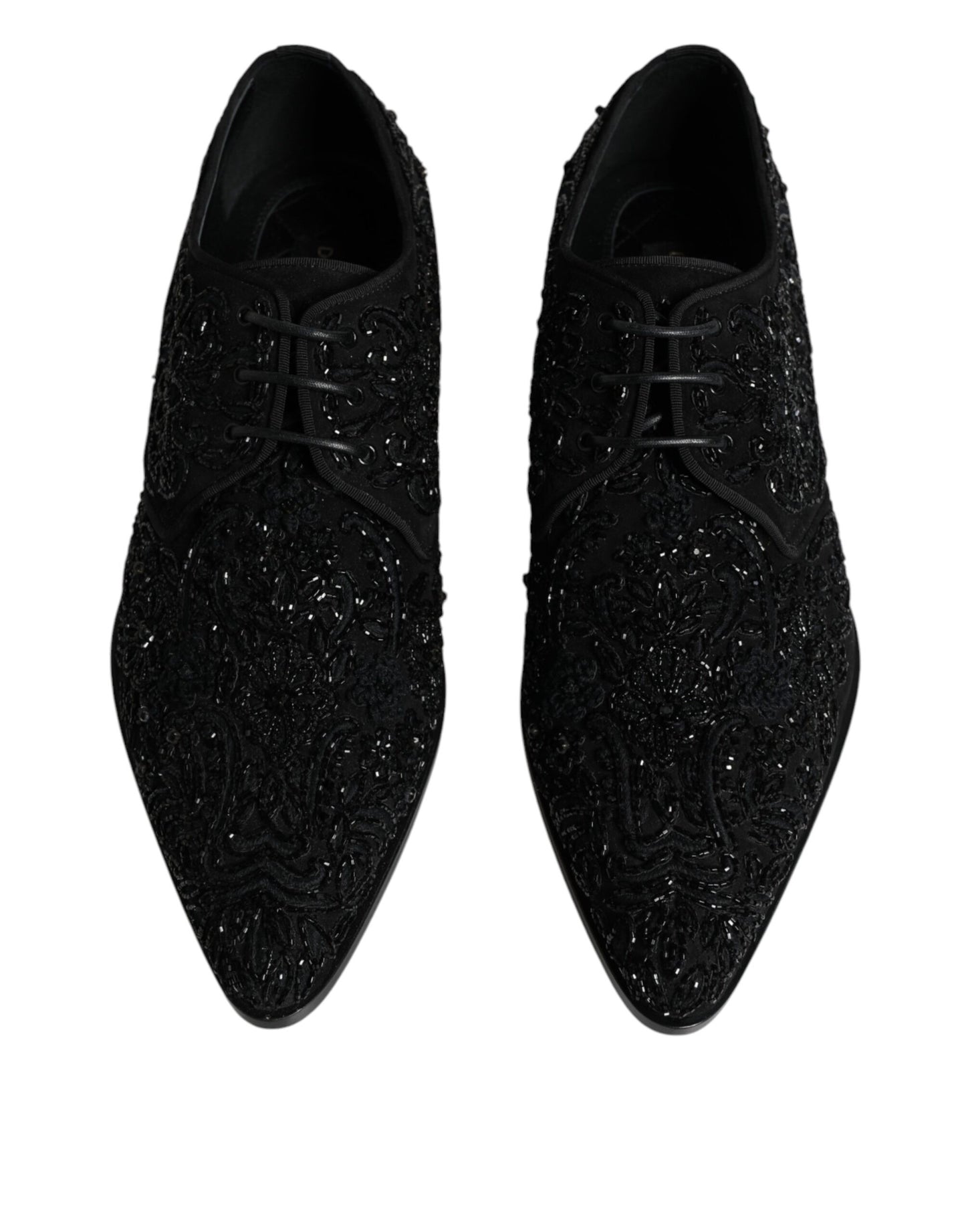 Dolce & Gabbana Black Embellished Suede Derby Formal Shoes - EU45/US12