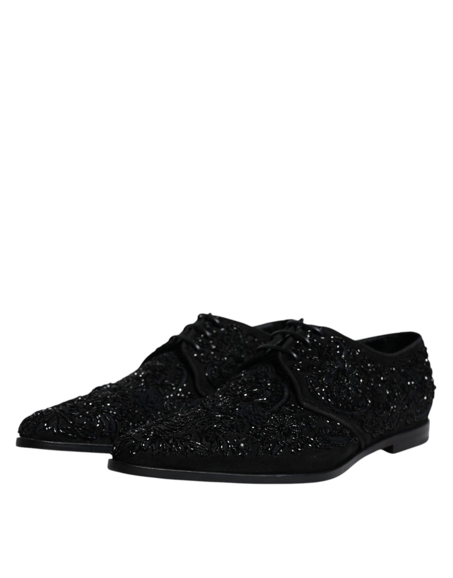 Dolce & Gabbana Black Embellished Suede Derby Formal Shoes - EU45/US12