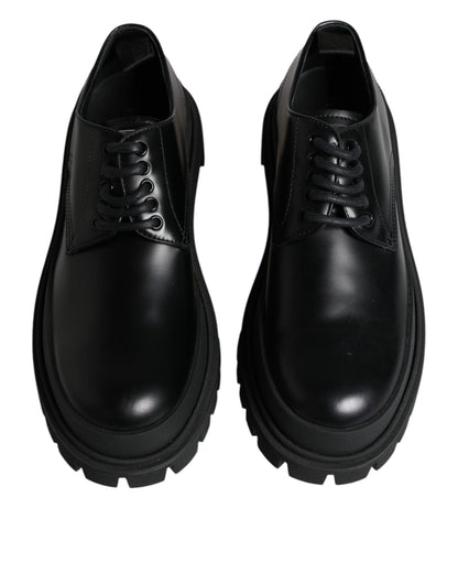 Dolce & Gabbana Black Leather Lace Up Trekking Dress Shoes - EU45/US12