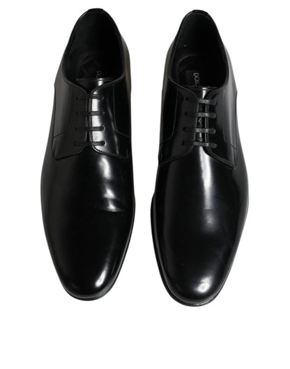 Dolce & Gabbana Black Leather Lace Up Men Derby Formal Shoes - EU42/US9