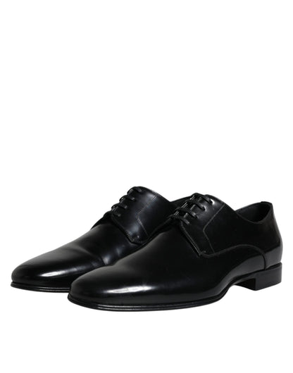 Dolce & Gabbana Black Leather Lace Up Men Derby Formal Shoes - EU42/US9