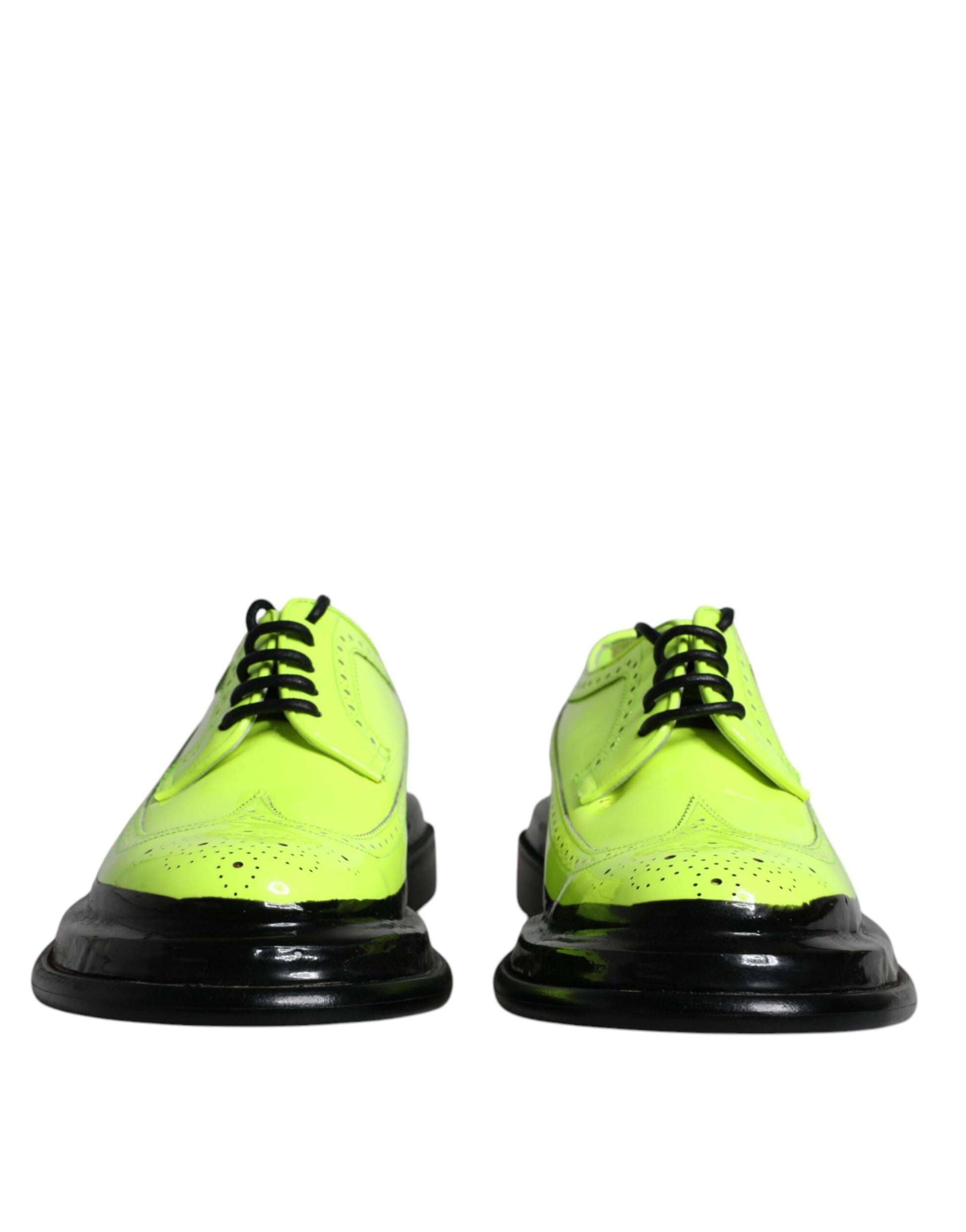 Dolce & Gabbana Neon Green Leather Lace Up Derby Dress Shoes - EU44/US11