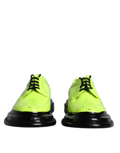 Dolce & Gabbana Neon Green Leather Lace Up Derby Dress Shoes - EU44/US11