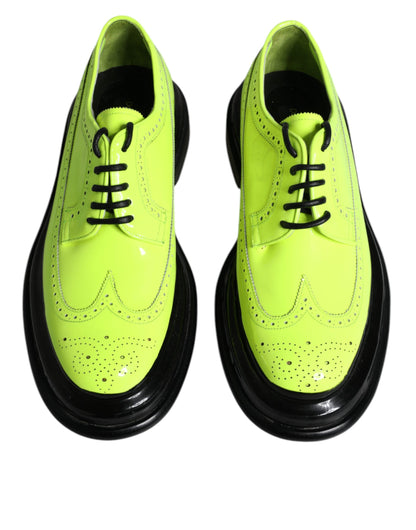 Dolce & Gabbana Neon Green Leather Lace Up Derby Dress Shoes - EU44/US11