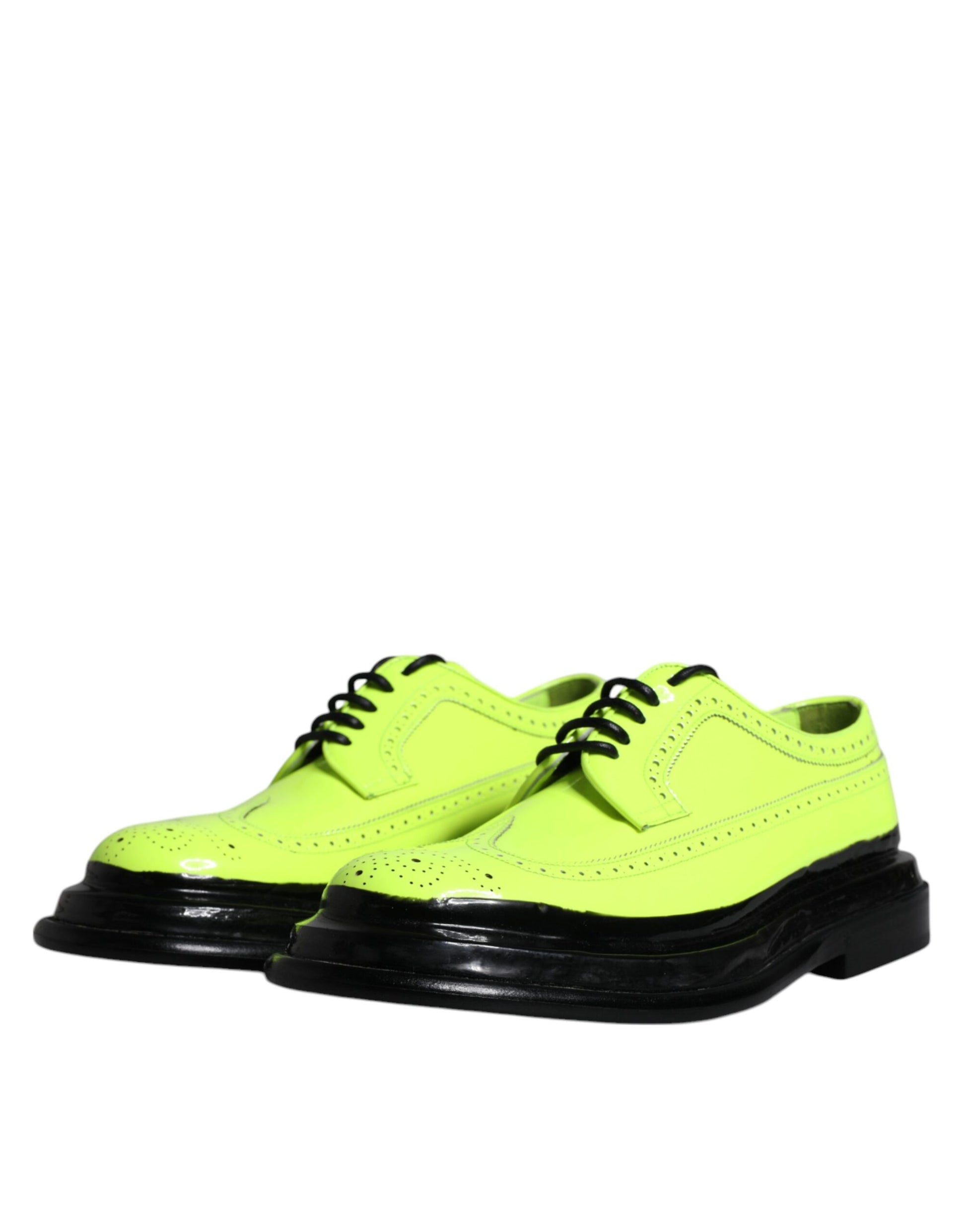 Dolce & Gabbana Neon Green Leather Lace Up Derby Dress Shoes - EU44/US11