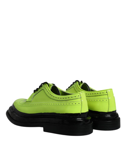 Dolce & Gabbana Neon Green Leather Lace Up Derby Dress Shoes - EU44/US11