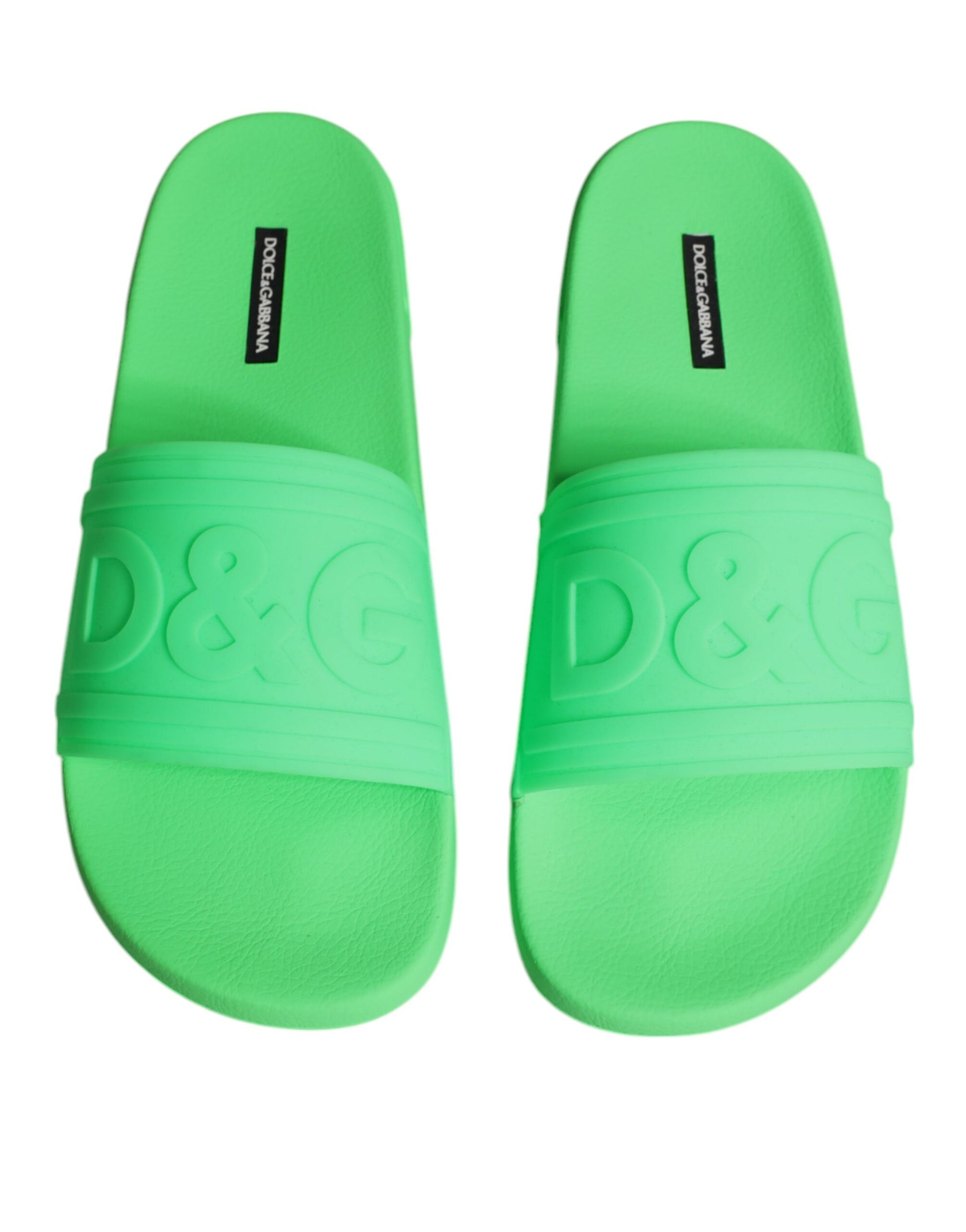 Dolce & Gabbana Green Leather Slides Sandals Beachwear Shoes - EU44/US11