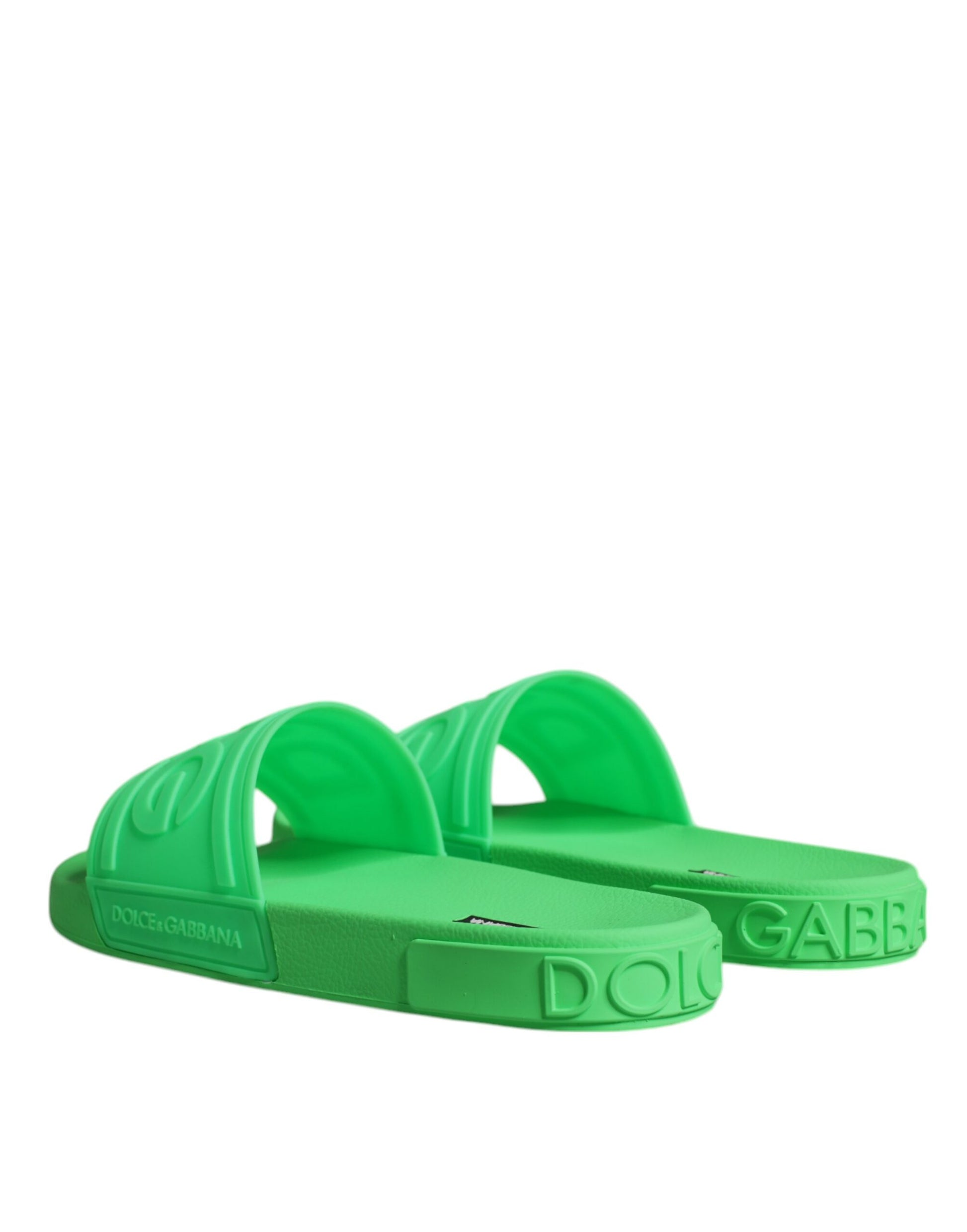 Dolce & Gabbana Green Leather Slides Sandals Beachwear Shoes - EU44/US11