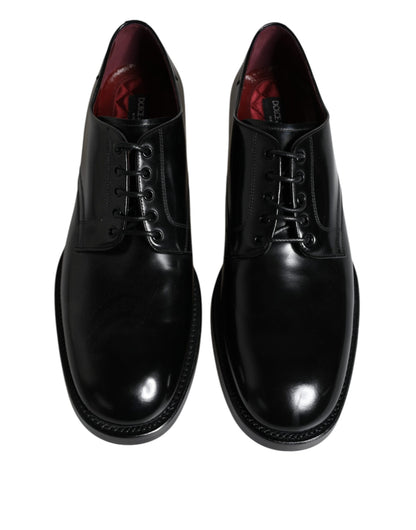 Dolce & Gabbana Black Leather Lace Up Men Derby Formal Shoes - EU46/US13