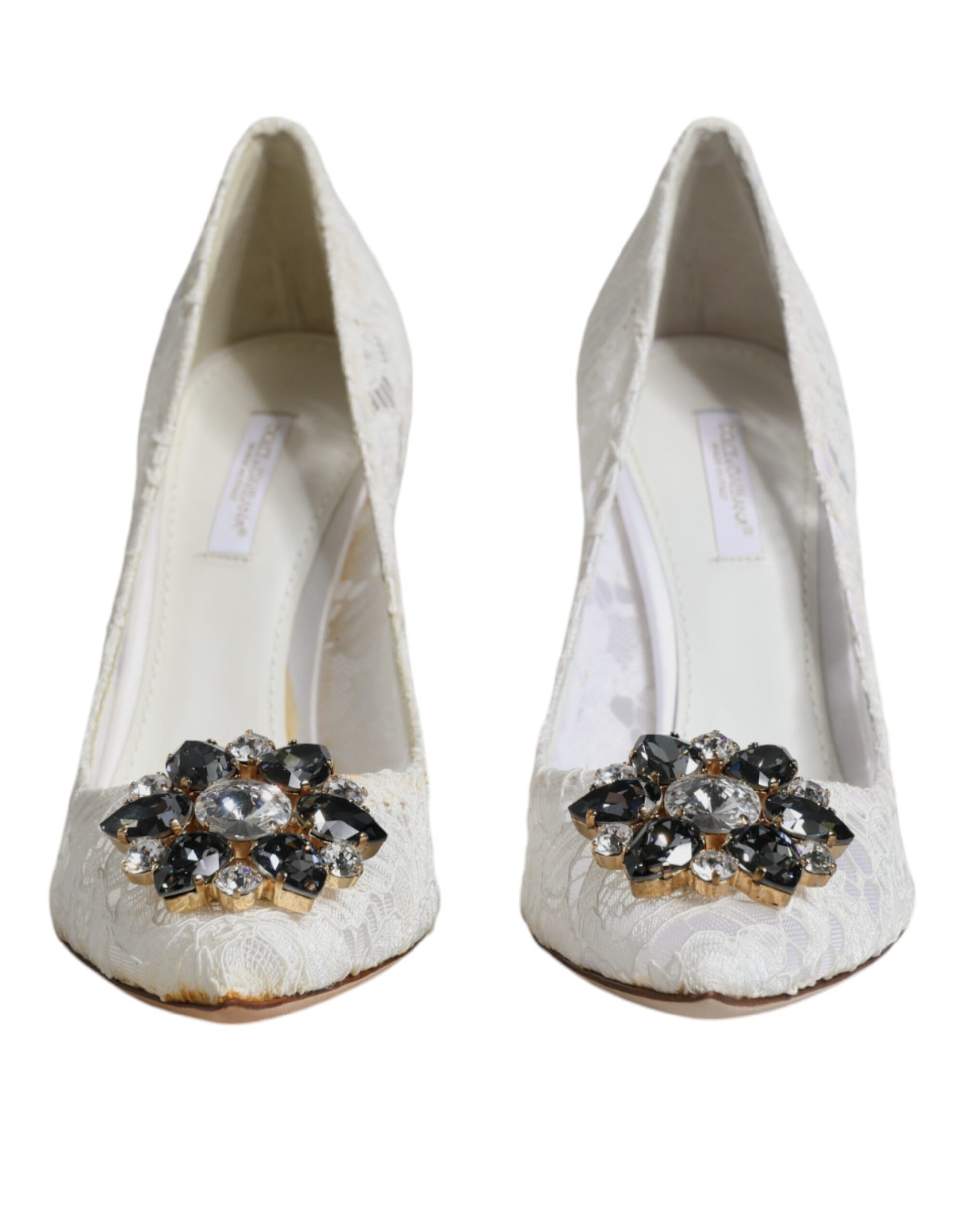 Dolce & Gabbana White Taormina Lace Crystal Heel Pumps Shoes - EU38/US8