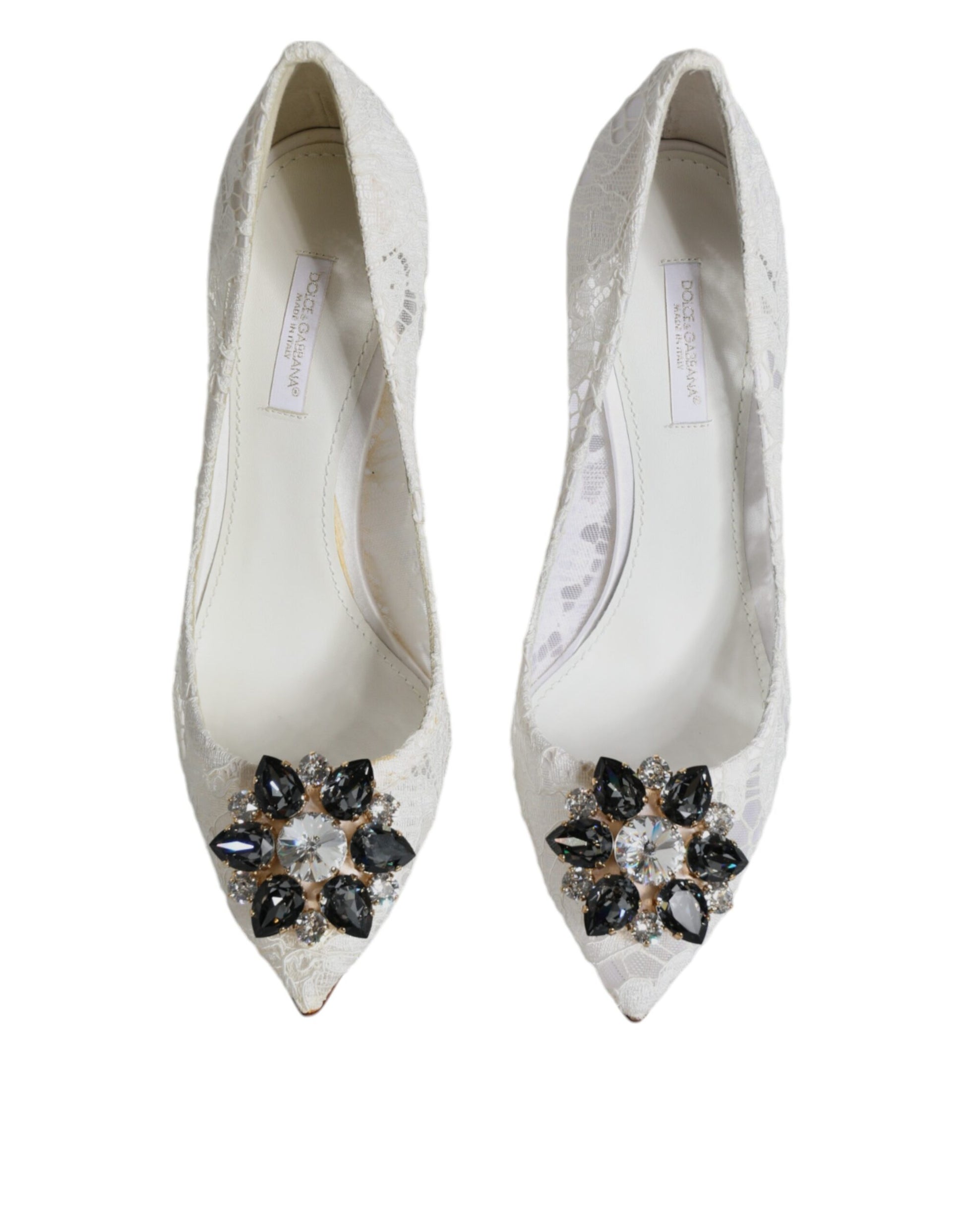 Dolce & Gabbana White Taormina Lace Crystal Heel Pumps Shoes - EU38/US8