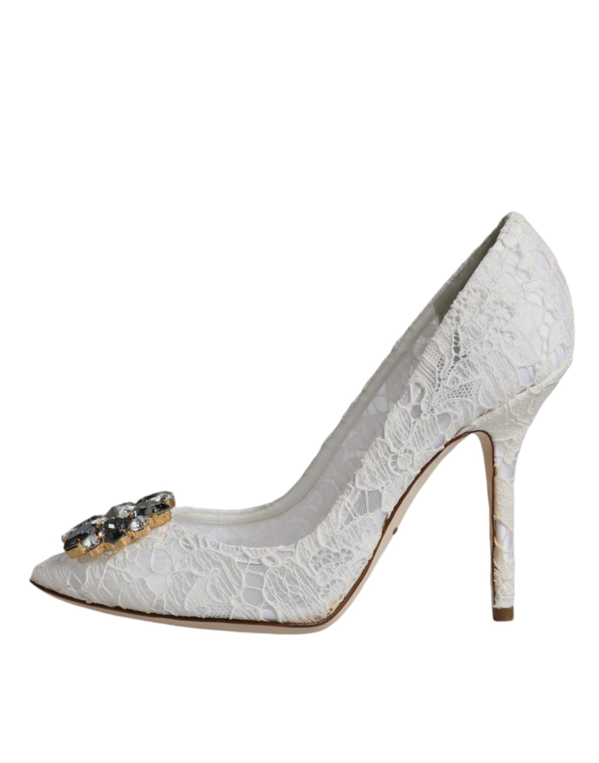 Dolce & Gabbana White Taormina Lace Crystal Heel Pumps Shoes - EU38/US8