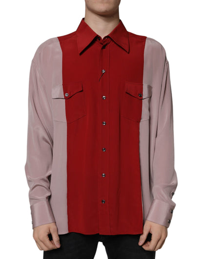 Dolce & Gabbana Red Pink Silk Collared Button Down Shirt - IT41 | L