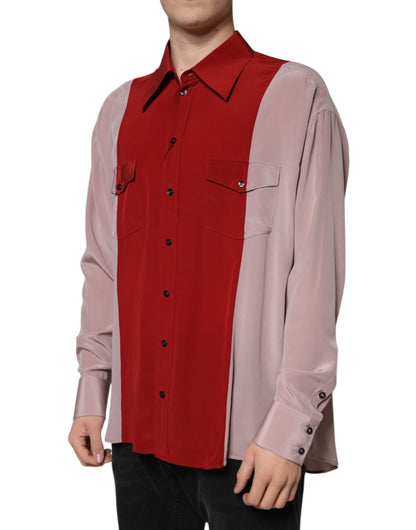 Dolce & Gabbana Red Pink Silk Collared Button Down Shirt - IT41 | L