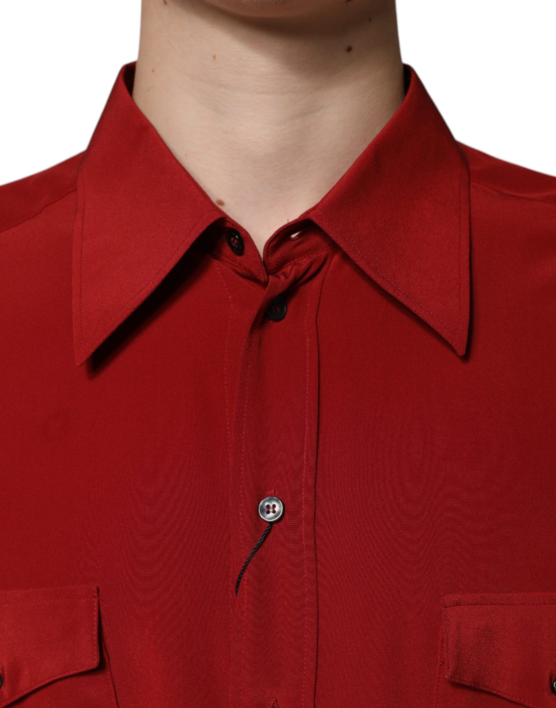 Dolce & Gabbana Red Pink Silk Collared Button Down Shirt - IT41 | L