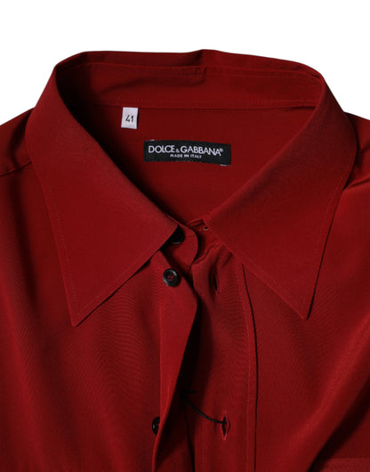 Dolce & Gabbana Red Pink Silk Collared Button Down Shirt - IT41 | L