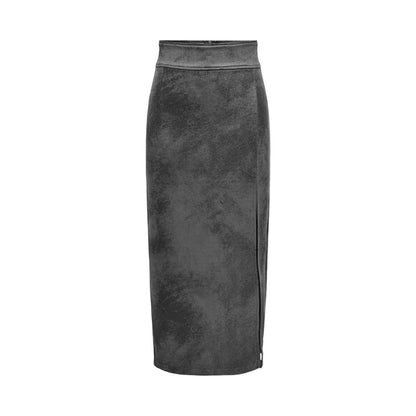 Only Gray Leather Leather Skirt