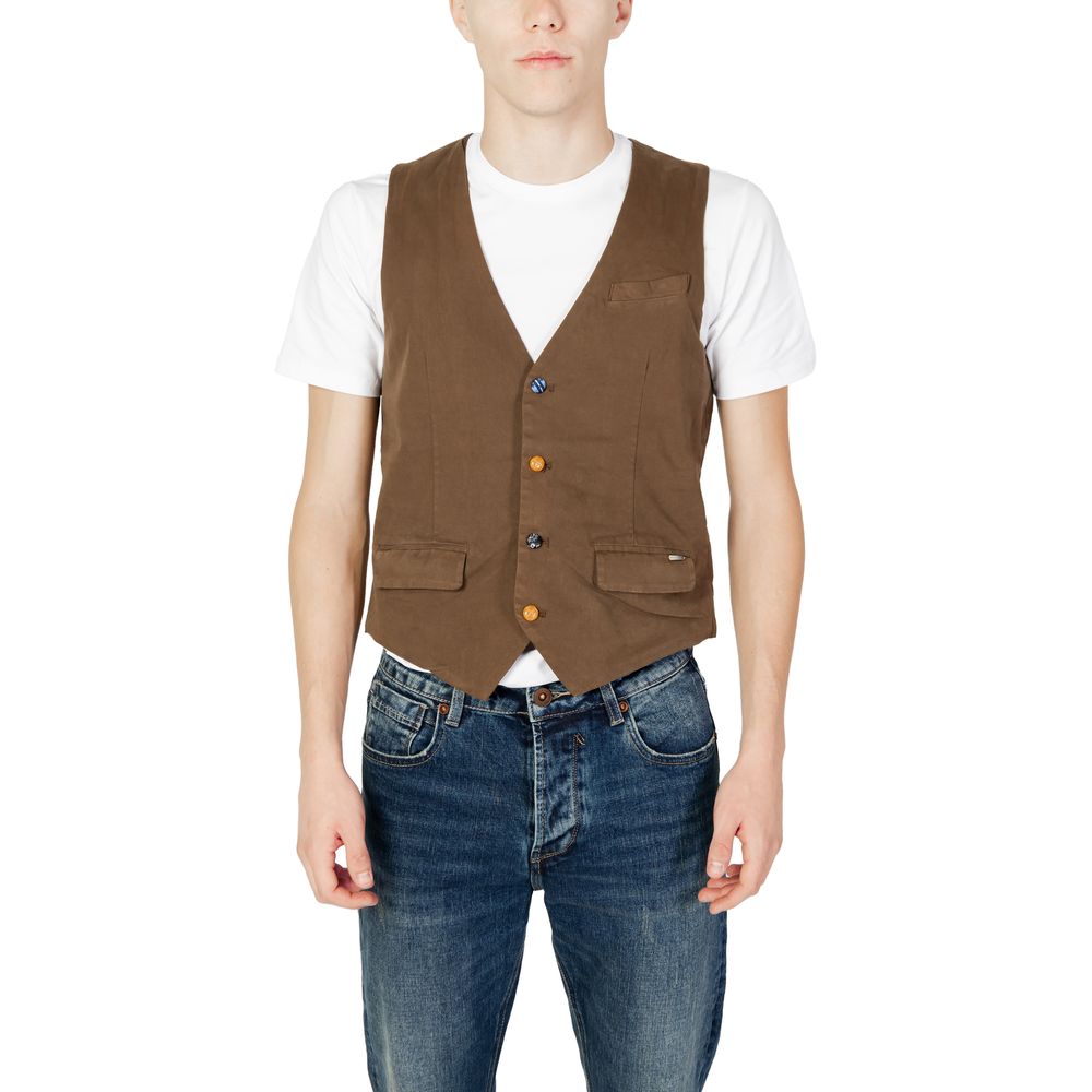 Gianni Lupo Brown Cotton Vest - IT44 | S