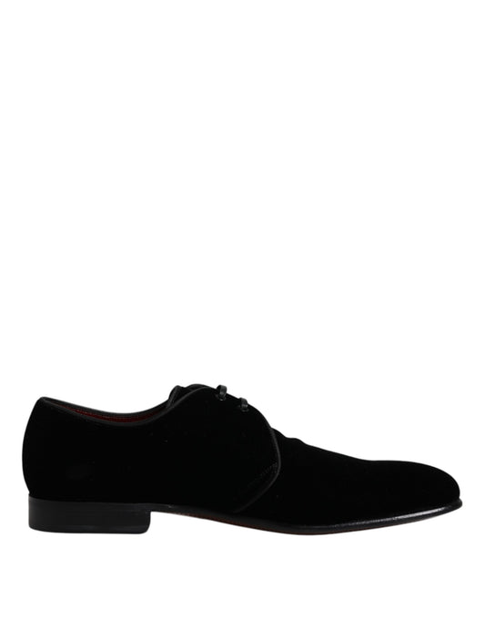 Dolce & Gabbana Black Velvet Leather Lace Up Men Derby Shoes - EU43/US10