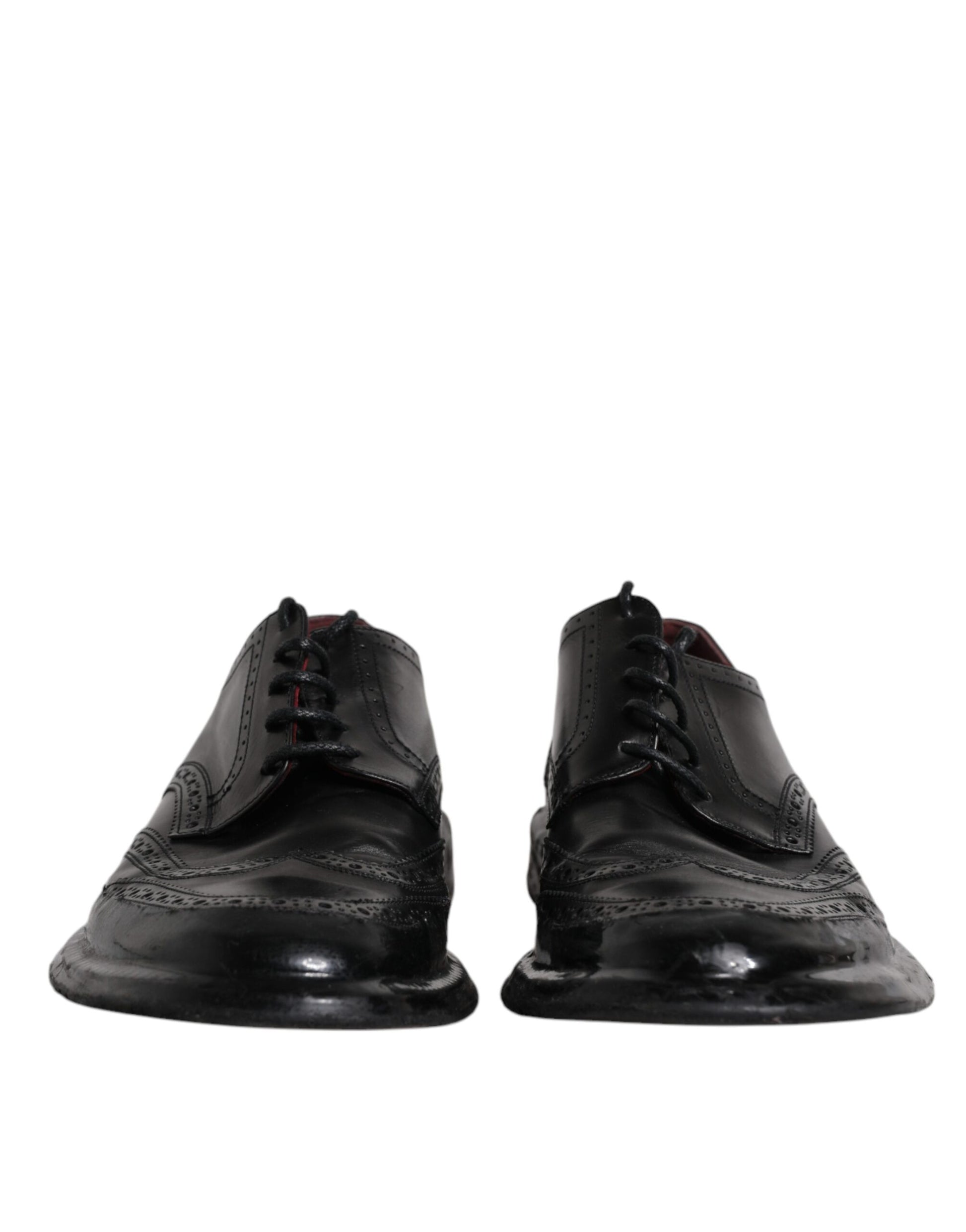 Dolce & Gabbana Black Leather Derby Wingtip Formal Shoes - EU42/US9