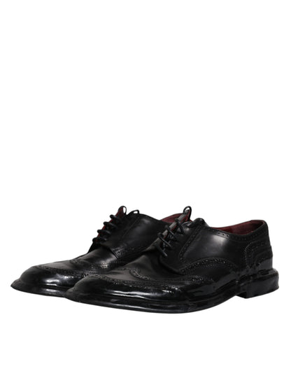 Dolce & Gabbana Black Leather Derby Wingtip Formal Shoes - EU42/US9