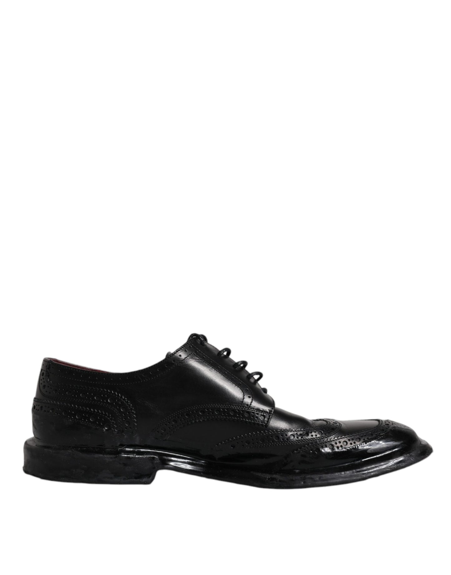 Dolce & Gabbana Black Leather Derby Wingtip Formal Shoes - EU42/US9