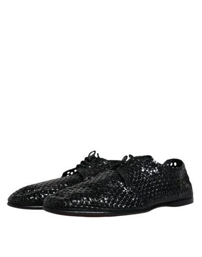 Dolce & Gabbana Black Woven Leather Lave Up Derby Shoes - EU43/US10