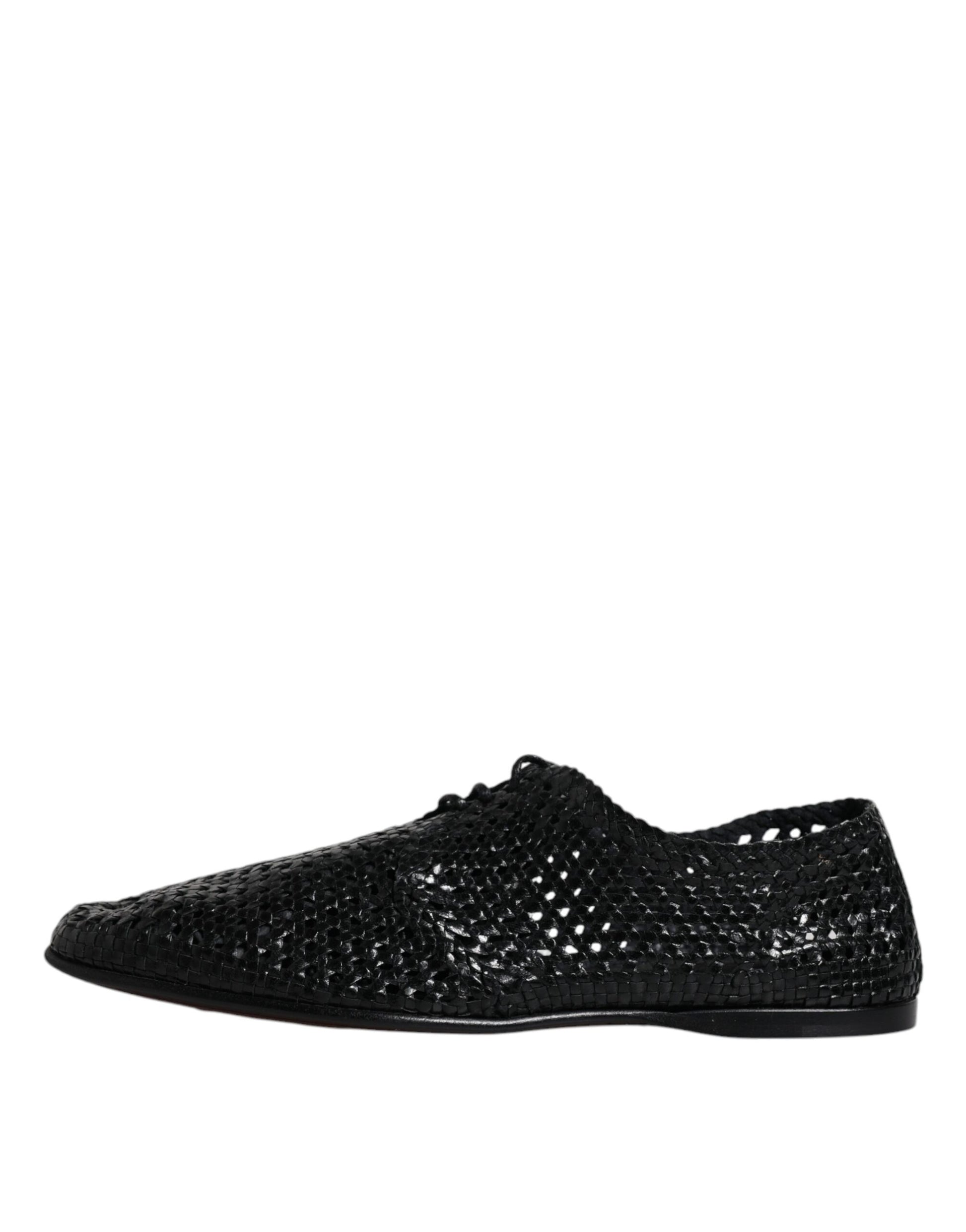 Dolce & Gabbana Black Woven Leather Lave Up Derby Shoes - EU43/US10