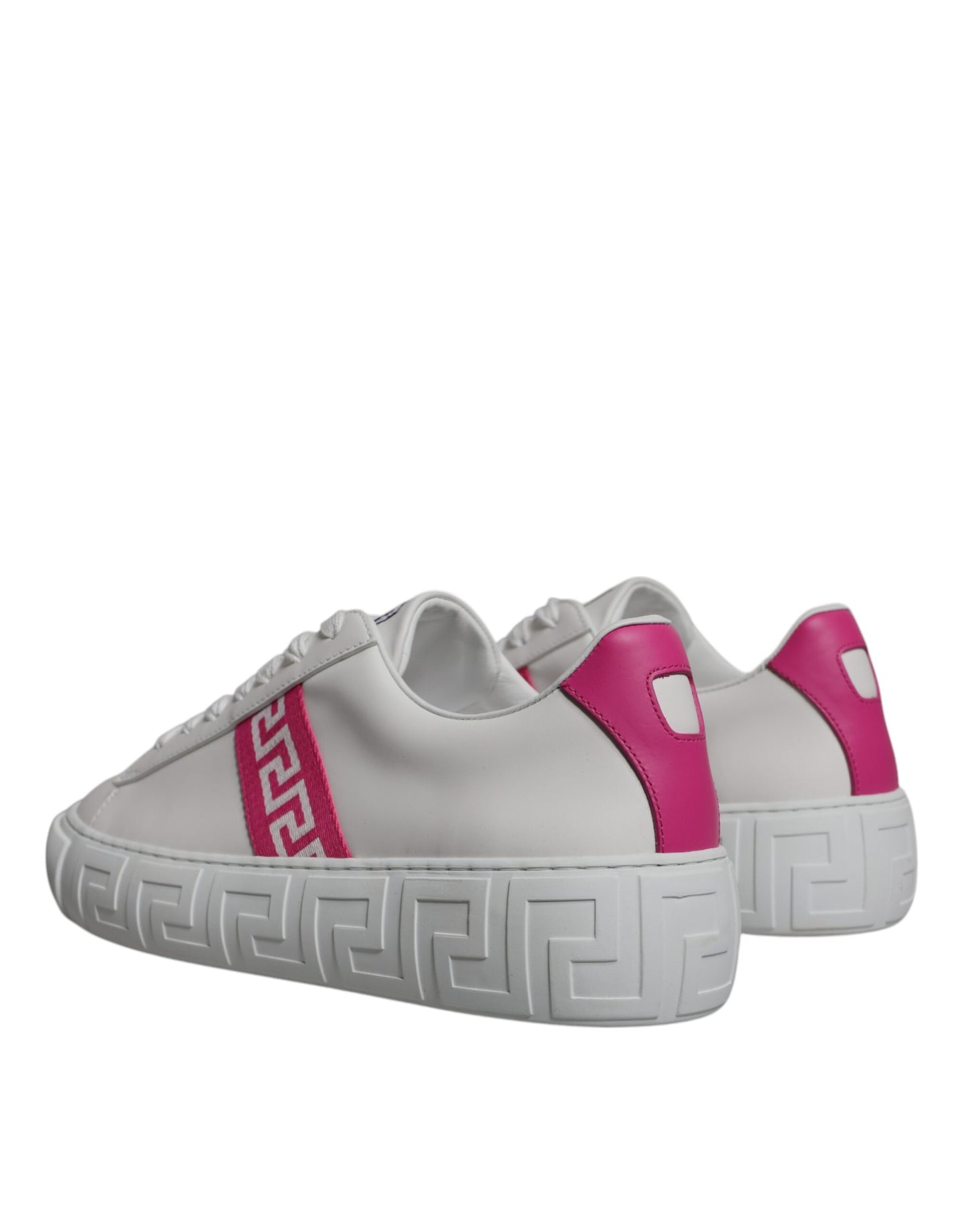 Versace White Pink Greca Print Platform Low Top Sneakers Shoes - EU42/US9