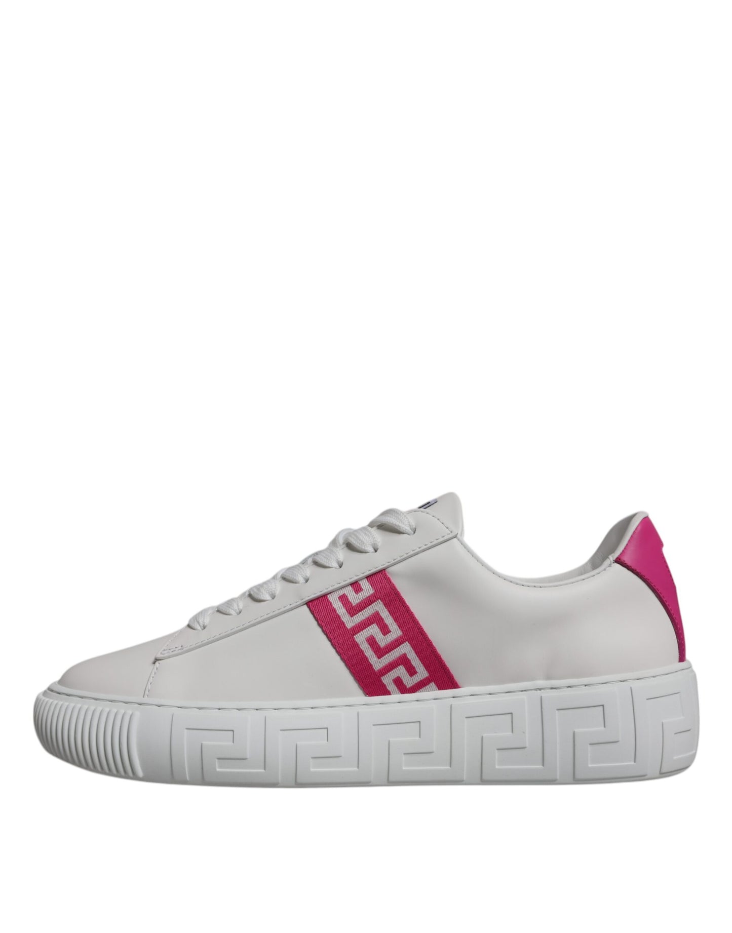 Versace White Pink Greca Print Platform Low Top Sneakers Shoes - EU42/US9