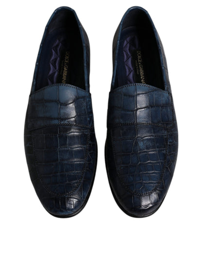 Dolce & Gabbana Blue Exotic Leather Moccasin Slip On Shoes - EU42/US9