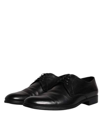 Dolce & Gabbana Black Leather Lace Up Men Derby Formal Shoes - EU42/US9