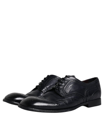 Dolce & Gabbana Blue Leather Derby Wingtip Formal Shoes - EU44/US11