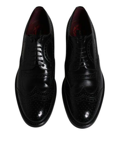 Dolce & Gabbana Black Leather Derby Wingtip Formal Shoes - EU43/US10