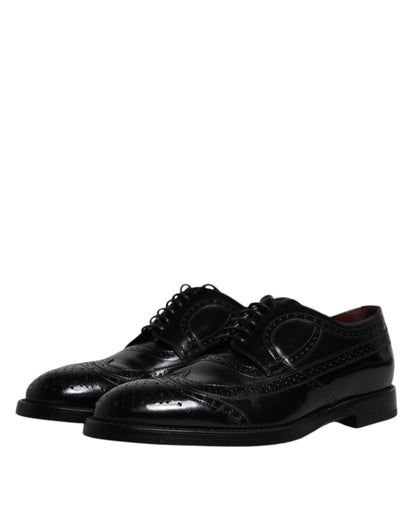 Dolce & Gabbana Black Leather Derby Wingtip Formal Shoes - EU43/US10