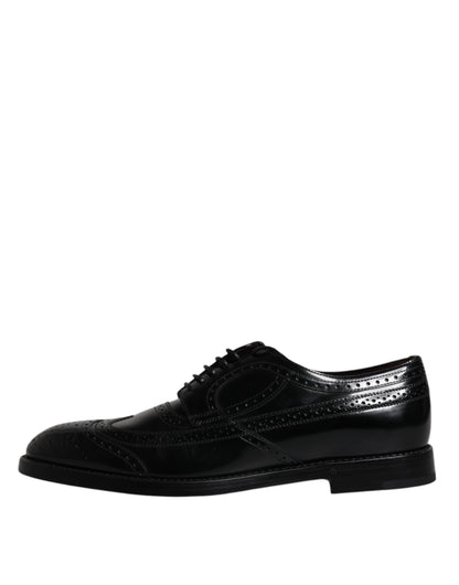 Dolce & Gabbana Black Leather Derby Wingtip Formal Shoes - EU43/US10