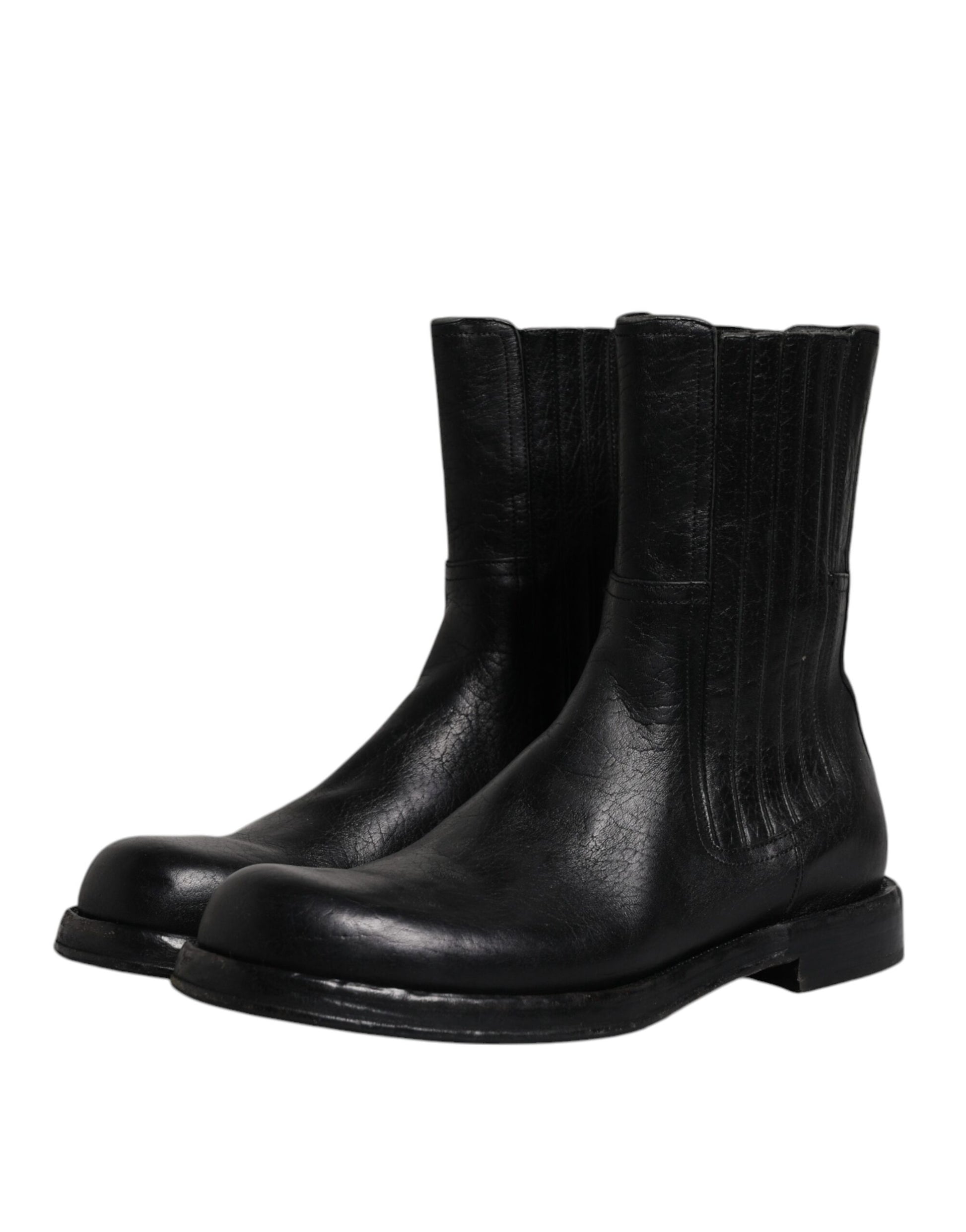 Dolce & Gabbana Black Horse Leather Mid Calf Boots Shoes - EU45/US12