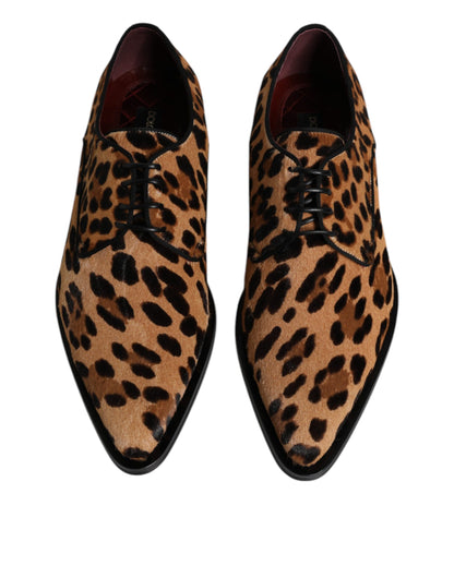 Dolce & Gabbana Brown Leopard Derby Formal Men Dress Shoes - EU41.5/US8.5