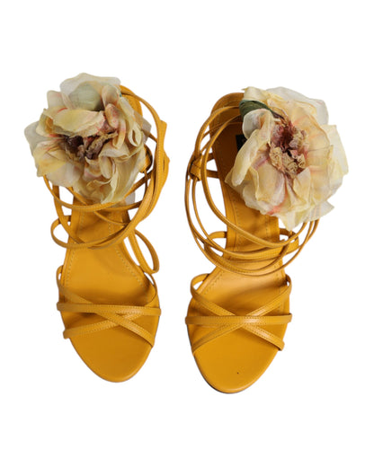 Dolce & Gabbana Orange Flower Applique Keira Sandals Shoes - EU38/US8