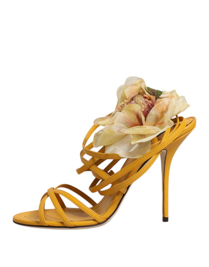 Dolce & Gabbana Orange Flower Applique Keira Sandals Shoes - EU38/US8