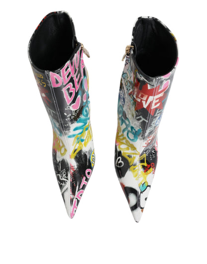 Dolce & Gabbana Multicolor Graffiti Keira Mid Calf Boots Shoes - EU39/US9