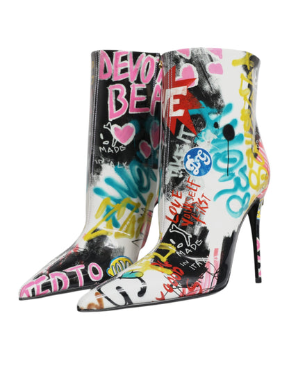 Dolce & Gabbana Multicolor Graffiti Keira Mid Calf Boots Shoes - EU39/US9