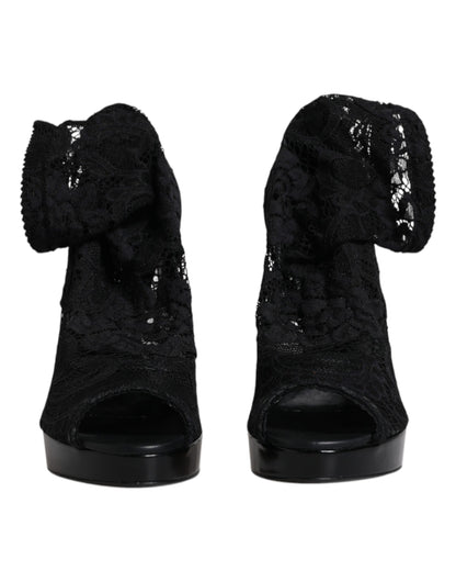 Dolce & Gabbana Black Stretch Taormina Lace Boots Shoes - EU39/US9