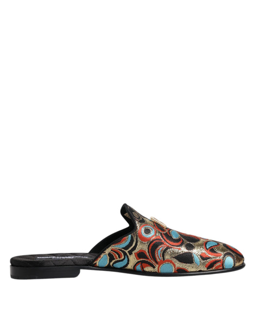 Dolce & Gabbana Multicolor Jacquard Logo Flat Sandals Shoes - EU39/US9