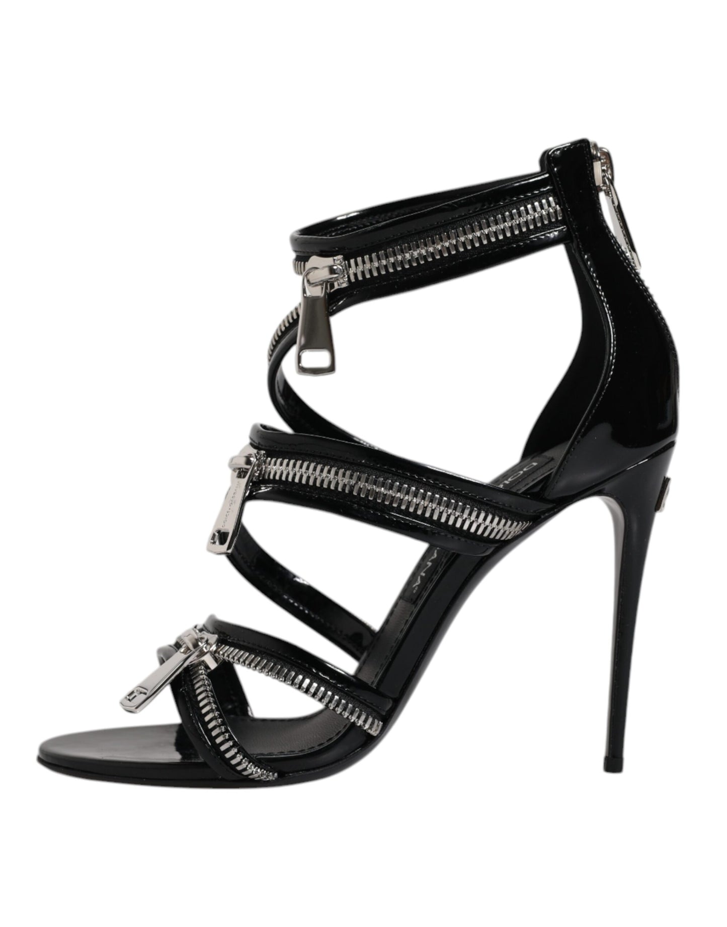 Dolce & Gabbana Black Zipper Ankle Strap Heels Sandals Shoes - EU39/US9