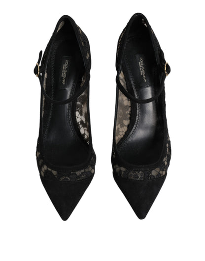 Dolce & Gabbana Black Mary Jane Taormina Lace Pumps Shoes - EU43/US13