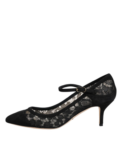 Dolce & Gabbana Black Mary Jane Taormina Lace Pumps Shoes - EU43/US13